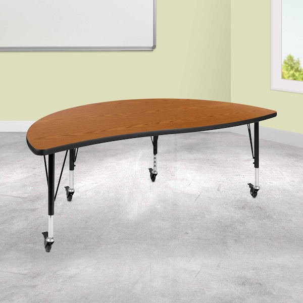 Flash Furniture Half Round 30 W, 60 L, 25 H, Chrome, Laminate, Particleboard, Steel, Wood Grain XU-A60-HCIRC-OAK-T-P-CAS-GG - main
